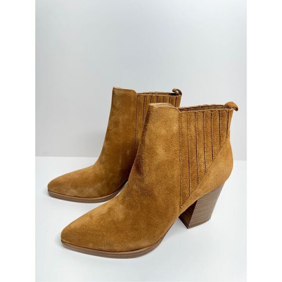Marc Fisher Ankle Boots Womens Size 6.5 Tan Block Heel Suede Leather Booties New - Picture 3 of 10